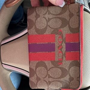 Coach Brown and Purple Wristlet with Red Accents